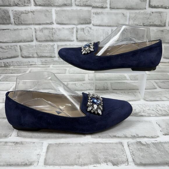 Adrienne Vittadini Women's Size 8.5 Blue Suede Rhinestone Embellished Loafers - Picture 1 of 12